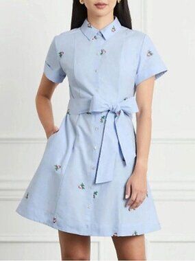 EUC Hill House Laura 100% Cotton Embroidered Mini Shirtdress Blue S